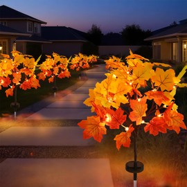 Solar Garden Lights Outdoor,4Pack Artificial Solar Fall Lighted Maple Tree,80LED With Maple Leaf Solar Stake Lights Outdoor,Thanksgiving Gift，Solar fall lights,for Yard Pathway,Thanksgiving Decoration