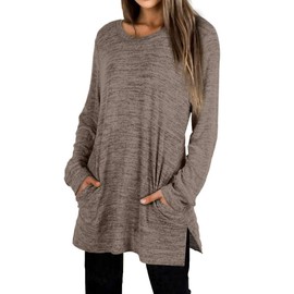 Womens Sweatshirts Loose Fitting Tops Fall Fashion Long Sleeve Tunic Pocket Coffee XL