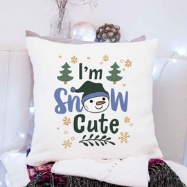 GRAVURZEILE Cushion with Christmas Motif – I'm Snow Cute – Christmas Decoration – Gifts for Him and Him – Christmas Time for Secret Santa and as a Gift for Men and Women – With Filling