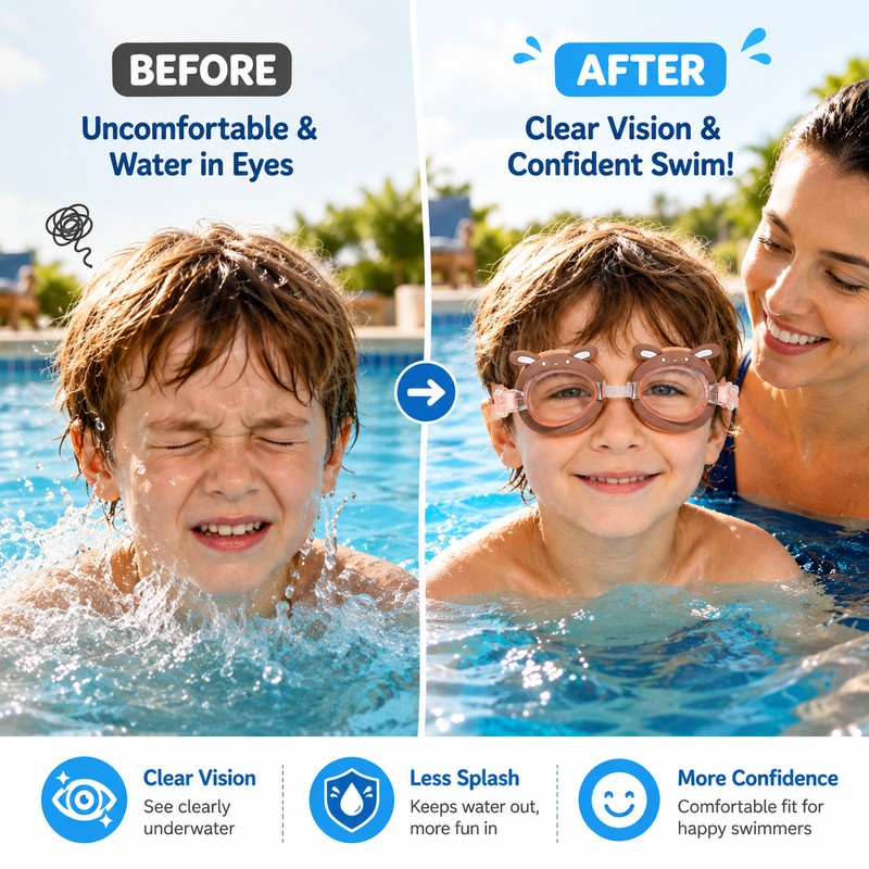 Animal-Shaped Swim Goggles for Kids – Anti-Fog Wide-View Swimming Goggles