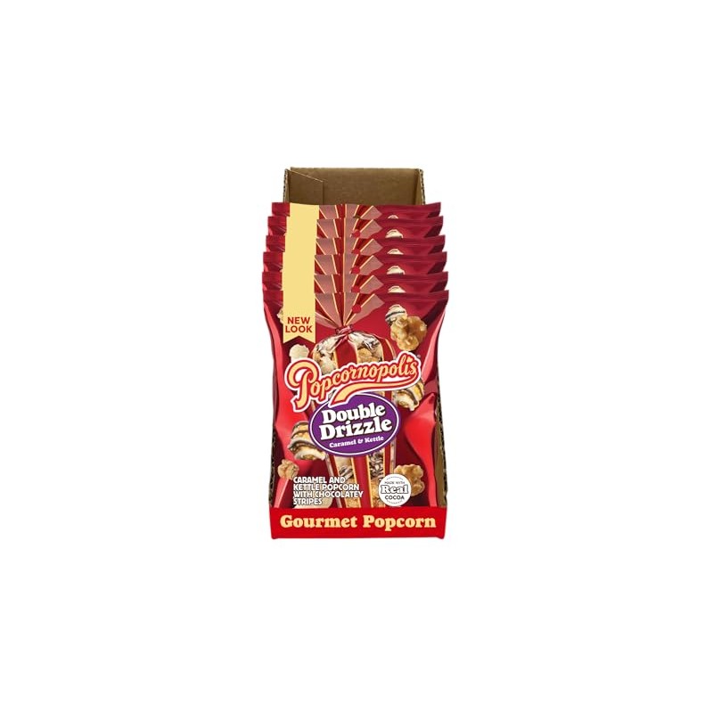 Popcornopolis Double Drizzle 6 ct, 2 oz Case, Caramel and