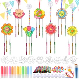 LOHAME Pack of 12 Flower Craft Set Children's Flower Pendant for Painting Acrylic Flower Pots Sun Catcher Craft Teacher Gift Creative Craft Thank You Gifts for Teacher Farewell Gift Teacher