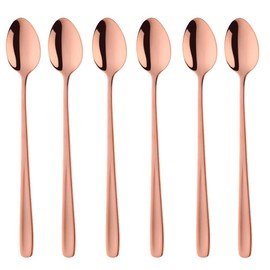 Buyer Star Long Handle Iced Tea Spoons Set of 6, 8 inch 18/10 Coffee Spoon Sets for Mixing, Cocktail Stirring, Tea, Coffee, Milkshake, Cold Drink