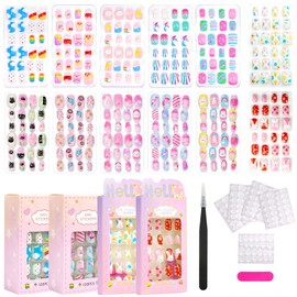 ZOCONE Pack of 288 Stick-On Nails for Children, Children Press on Nails, Children's False Nail Set, Artificial Nail Tips, Fingernails for Sticking, Children for Girls, Small Hands, Women