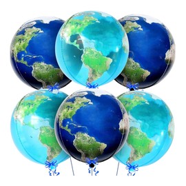 cobalt planet Earth Balloons, Set of 6, Aluminum Film Balloons, Birthday, Birthday (3 Blue, 3 Light Blue)