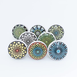 ETHNICITI 8 x Round Multicolour Bubbles Geometric Handmade Ceramic Door Knobs Cupboards Drawers Cabinets Wardrobe Assorted Vintage Shabby Chic Kitchen Bedroom Living Room Furniture Dresser Pull Handle