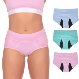 Bambody Absorbent Panties, Post-Partum, Period Underwear for Women and Teens - Leakproof, Soft, Comfortable, Breathable - XX-Small, 3 Pack, Pink - Blue - Green