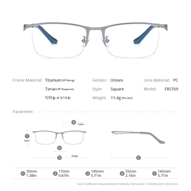 FONEX Pure Titanium Glasses Frame Men Square Eyeglasses Optical Eyewear