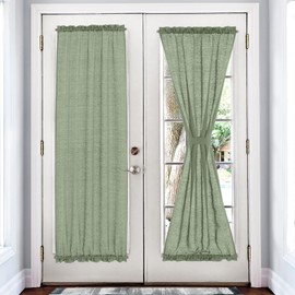 Melodieux Semi Sheer French Door Curtains 72 Inches Long, Linen Look Rod Pocket Privacy Drapes for Patio Sliding Glass Door Window, Sage Green, 52 by 72 Inch, 2 Panels
