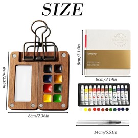Mini Watercolour Paint Set Travel, Portable Pocket Artist Watercolour Travel Set with 8-Grid Palette, 12-Color Watercolor, Water Brush, 1 Sketchbooks, for Outdoor Sketching, Art Classes, Gift Giving
