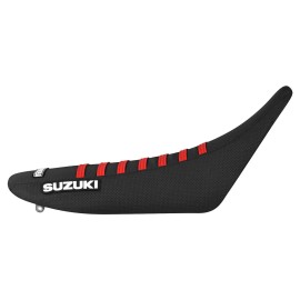 Enjoy MFG 1996-2000 SUZUKI RM 125-250 Gripper Seat Cover   all BLACK w/ RED rib #74 LOGO