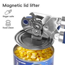 Can Opener Manual, UHIYEE Hand Held Manual Can Openers Heavy Duty with Smoother Cut Sharp Blade, Manual Hand Can Open with Soft Handle, Easy to Turn Knob, Magnetic Lid Lifter, Blue