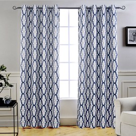 DriftAway Mason Thermal Blackout Grommet Window Curtains Geometric Trellis Pattern 2 Panels Each 52 Inch by 84 Inch Navy
