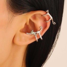 Inateannal Cat Ear Cuff Earrings Silver Cat Ear Cuff Wrap Earrings Cat Cuff Climber Animal Ear Cartilage Earrings Cute Kitten Non Piercing Crawler Earrings Jewelry for Women