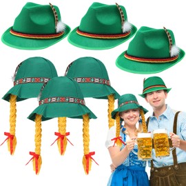 Jeere 6 Pcs Oktoberfest Hat Set Include 3 Oktoberfest Hat with Braids 3 German Cap for Women Man Festival Outfit(Green)