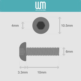 (40 Sets) M6 x 10mm Screws and Nuts Set Button Head Socket Cap Bolts 10.9 Grade Alloy Steel Full Thread