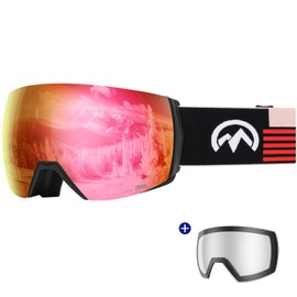 OutdoorMaster Ultra Ski Goggles Lens by ZEISS, OTG Snowboard Goggles Anti-fog Wide View, Magnetic Interchangeable Lens, Snow Goggles for Men & Women(RubyRed Vlt 41% + ClearLens)