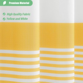 Dynamene Extra Long Fabric Shower Curtain, 84 Inch Long Farmhouse Yellow and White Striped Cloth Shower Curtain with Boho Tassels, Hotel Luxury Bathroom Shower Curtain with 12 Hooks, Yellow, 72x84