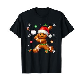 Gingerbread Playing Baseball Christmas Player Kids Family T-Shirt