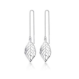 SLUYNZ 925 Sterling Silver Drop Earrings Chain for Women Ladies Leaf Earring Tassel Threader Dangle, Sterling Silver