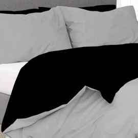 Ev Dekor® Duvet Cover Set Single Grey Black - Soft Microfibre Polyester Plain Dyed Reversible Double Duvet Set with Pillow cases - Bedding Quilt Covers Bedsheets