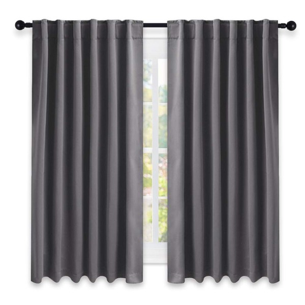 NICETOWN Blackout Curtain Panels for Living Room - (Grey Color) 52x63 Inch, 2 Panels Set, Room Darkening Blackout Drapes for Window