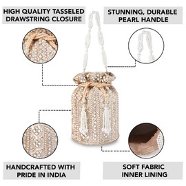 Aheli Indian Potli Bags for Women Evening Bag Clutch Ethnic Bride Purse with Drawstring (P25CRM)