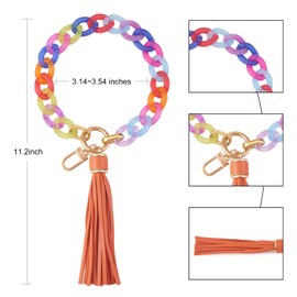 WEWAYSMILE Wristlet Keychain for Women, Acrylic Chain Link Wristlet Keychain Boho Car Keychain with Leather Tassel, Dark Colored, 280mm