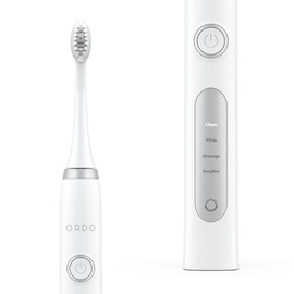 ORDO Sonic+ Electric Toothbrush for Adults, Advanced Tech, 4 Brushing Modes, Fast Rechargeable, Sonic Toothbrushes Over 4 Weeks Battery Life, Silicone Polishing Element, USB Charger, White Silver