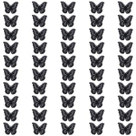 50Pcs Black Butterfly Patches Butterfly Lace Applique Embroidery Double Layers Butterfly Patches Butterfly Applique for DIY Wedding Bridal Dress Sewing Craft