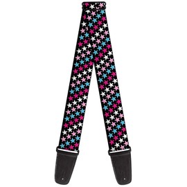 Buckle-Down Guitar Strap - Mini Stars Black/Pink/Blue/White - 2" Wide - 29-54" Length