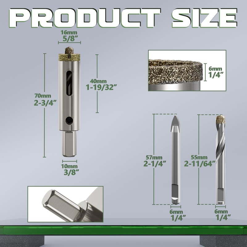 CSOOM 2PCS 5/8"(16mm) Diamond Hole Saw with Center Drill Bit,