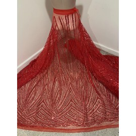 wowfabric4less123 RED  heavy Beaded Sequin Embroidery Bridal Lace Fabric 50” Width 1 Yard