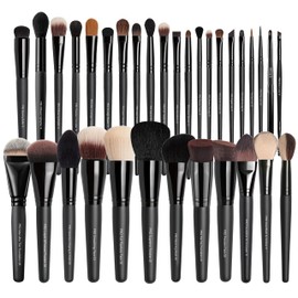 Professional Makeup Brush Set, 32 Piece Synthetic Fiber Brushes, Black Handle, Complete Face and Eye Collection for Foundation, Powder, Contour, Eyeshadow, Cruelty-Free