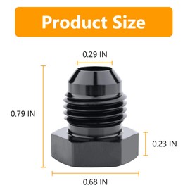 6AN Male Flare Thread Blanking Plug Fitting Hex Head Plug Cap Aluminum Black, Pack of 2