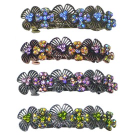Set of 4 JCGY Metal Barrettes Artwork Design Crystal Flower Barrettes U86800-4-4