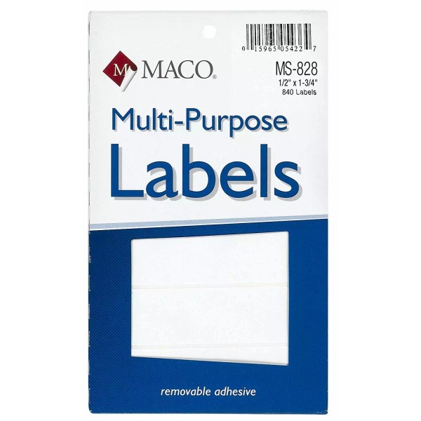 MACO White Rectangular Multi-Purpose Labels, 1/2 x 1-3/4 Inches, 840