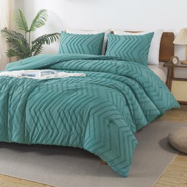 Andency Grayish Teal California King Comforter Set, Boho Cal King Soft Warm Tufted Bedding Comforter Sets, 3 Pieces Cali King Aesthetic Chevron Farmhouse Cute Bohemian Textured Bedding Set