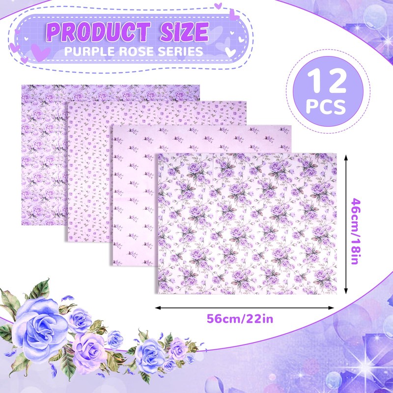 Wadukud 12PCS 56x46cm Polyester Fabric Bundles, Floral Pre-Cut Quilting Cotton