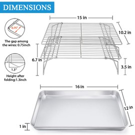 P&P CHEF 2 Baking Sheets and 2 Cooling Racks Set, Stainless Steel Baking Pan Tray with Stackable Tier Wire Racks for Cookie Bacon Beef, Healthy & Non-toxic, Toaster Oven & Dishwasher Safe (4 Pcs)