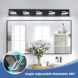 MKBNG 5-Light Modern Bathroom Vanity Light Fixtures, 40-Inch 350° Rotatable LED Vanity Lights Over Mirror, 40W Matte Black Metal Wall Sconce with Frosted Acrylic Shade, Non-Dimmable