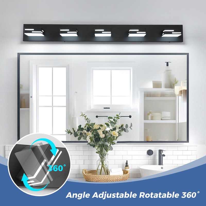 MKBNG 5-Light Modern Bathroom Vanity Light Fixtures, 40-Inch 350° Rotatable