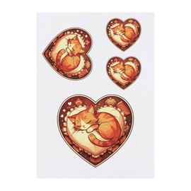 4 x 'Anime Sleepy Cat' Temporary Tattoos - Water Resistant, Skin-Safe, Non-Toxic Transfers, Mixed Sizes (TO00079824)