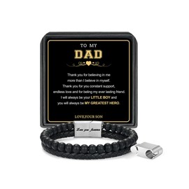 LUXEJEW Gifts for Dad from Son, Anniversary Birthday Gifts for Dad Daddy Father from Son Braided Leather Beaded Bracelets for Men Fathers Day Ideas Gift Unique Birthday Present for Him Father