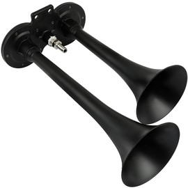 Ineedup 150dB Dual Trumpet Electric Train Car Air Horn with Compressor for 12V Trucks Lorrys Trains Boats Cars Black