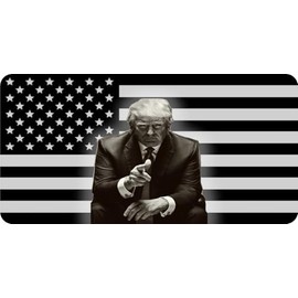 Trump On Black and White U.S. Flag Photo License Plate