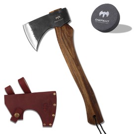 15.7" Hatchet Axe, Camping Hatchet, Hand-Forged Axe with Sheath for Wood Chopping, Splitting, and Carving, Bushcraft Axe with Beech Handle for Outdoor Survival and Garden Work