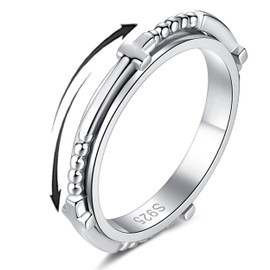 SOLOLIKE Anxiety Ring for Women: Sterling Silver Fidget Jewelry Spinner Band Rings for Girls Stackable Spinning Rings Anti Stress Relief Band Jewelry Gifts, 9, Silver, No Gemstone