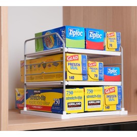 EVERIE Extendable 3-Tier Holder for Heavy Items, Jars, Bottles, Cans, Plastic Bags, Wrap, Foil, Snack and Box for Kitchen,Counter, Cabinets, 11'' to 16.7'' Wide (11“ - 16.7” Wide, Piece, 2)