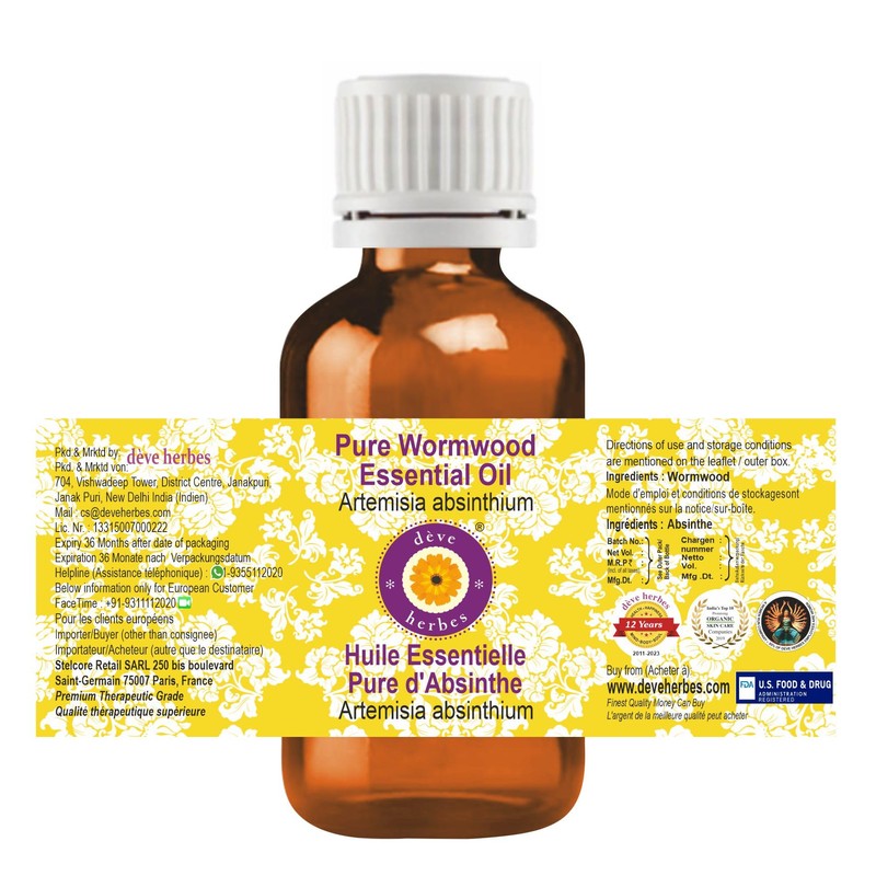 Deve Herbes Pure Wormwood Essential Oil (Artemisia Absinthium) Steam Distilled